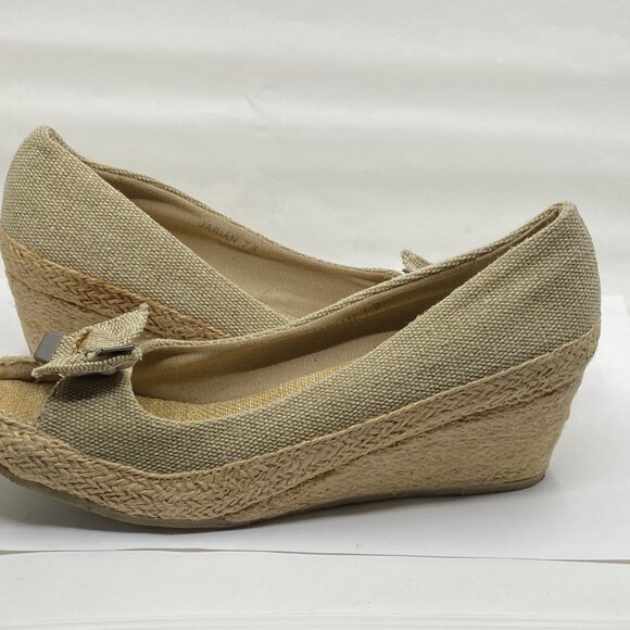 N.Y.L.A. Light Tan Women Size 7.5 Espadrilles Wedges Bow Open Toe Shoes - Picture 7 of 10
